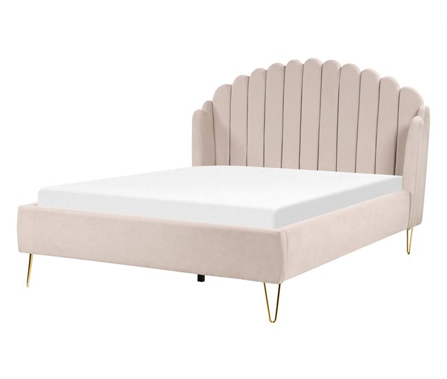 Beliani Cama com estrado Poliéster AMBILLOU 157x214 Bege