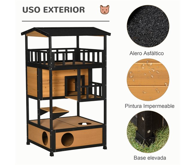 Casa para Gatos de Madeira Madeira de abeto PawHut Castanho