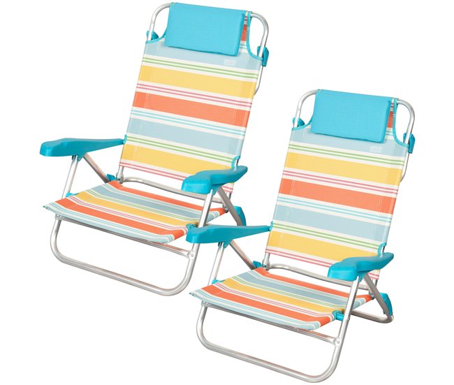 Aktive Pacote de 2 cadeiras de praia dobráveis 7 posições Multicor