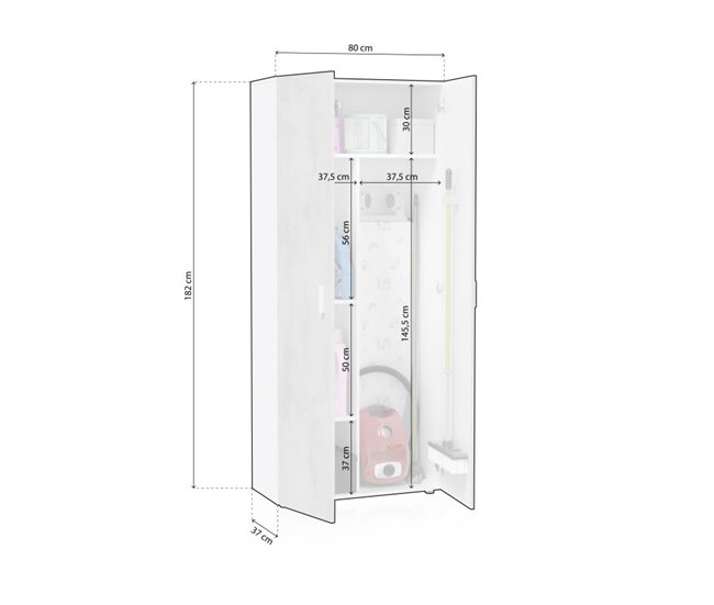 Armário multifunções 2 portas 80 Branco/cinza