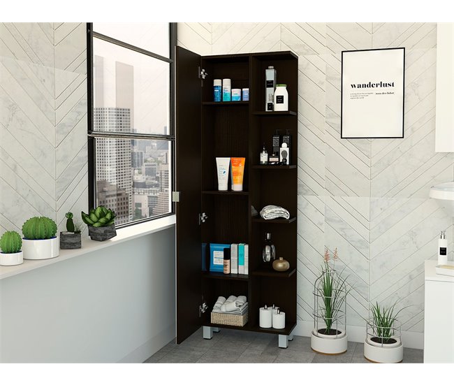 Armário de casa de banho alto Urano com espelho Preto