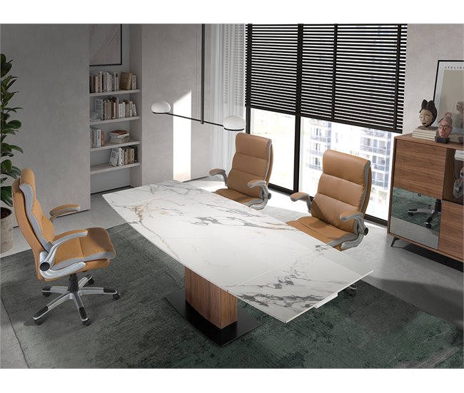 ANGEL CERDA Mesa de jantar extensível barril oval mármore porcelânico e nogueira 240x100 Nogal