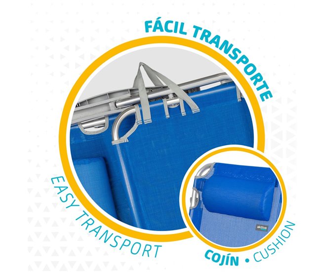 Pack económico 2 cadeiras de praia Gomera cadeiras de praia multiposição anti-tombamento c/ almofada 48x60x90 cm Aktive Cinza