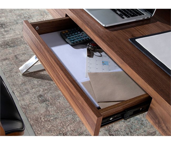 ANGEL CERDA Secretária em nogueira e aço cromado Nogal