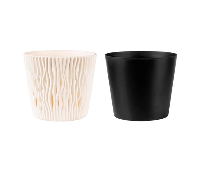 3x plantas redondas de plástico Sandy Round Creme