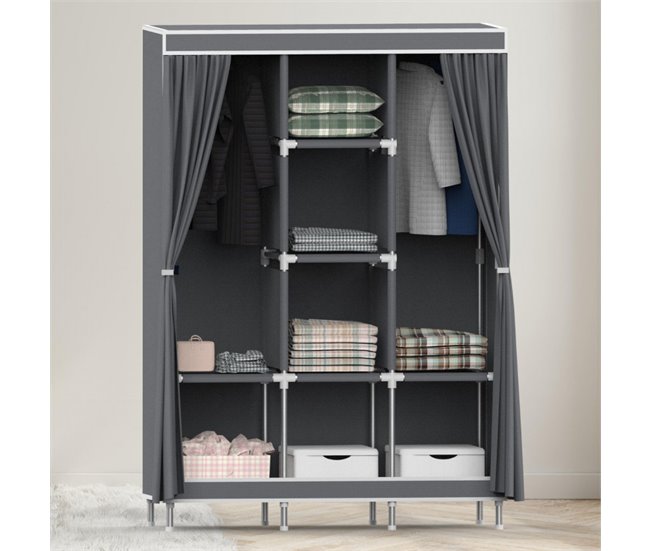 Armário Triplo Tecido com Cortinas Deslizantes 7house Branco/cinza