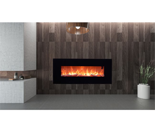 Sined STELVIO Lareira eléctrica de parede em aço e vidro 1500W Incluindo controlo remoto, Preto Preto
