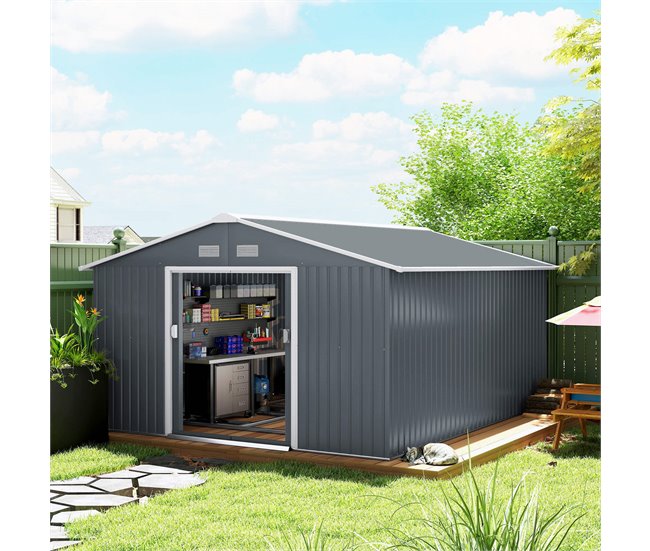 Abrigo de Jardim Aço Galvanizado e PP Outsunny Cinza