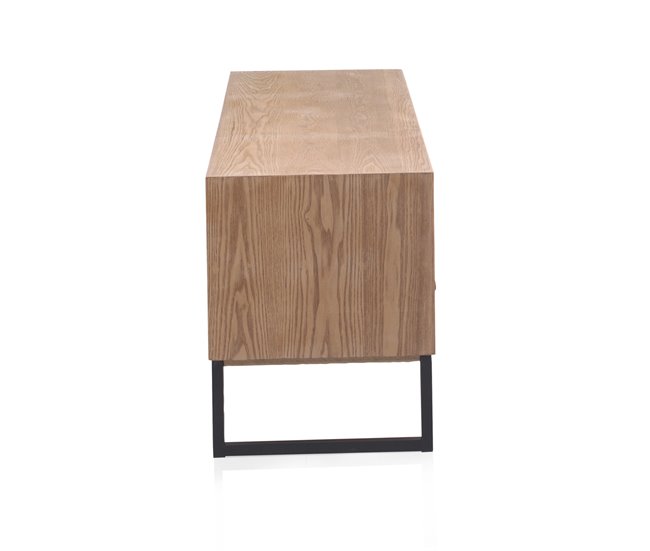 Mueble Tv Chapado Frontis De Madera Reciclada Base De Metal Natural