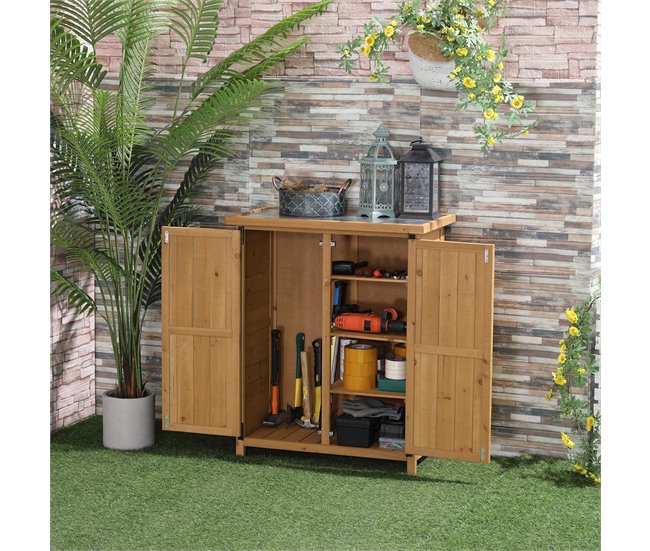 Armário de Jardim Madeira de Abeto Outsunny 75 Castanho