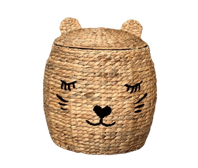 Cesto de arrumação em jacinto de água forma de gato Bege