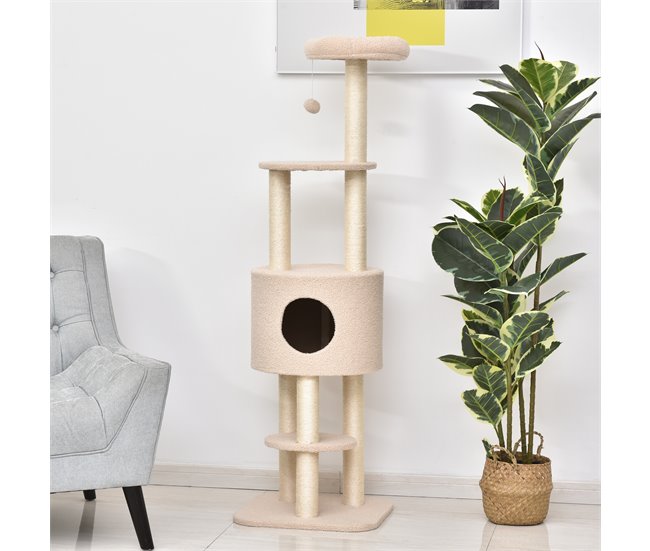 Arranhador para Gatos Aglomerado e Sisal PawHut Bege