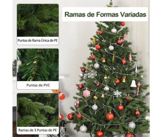 Árvore de Natal Pontas de PVC e PE, Base de aço e suporte HOMCOM Verde