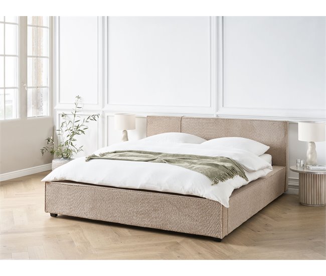 Beliani Cama com estrado Bouclé MIRANDE 189x231 Cinza