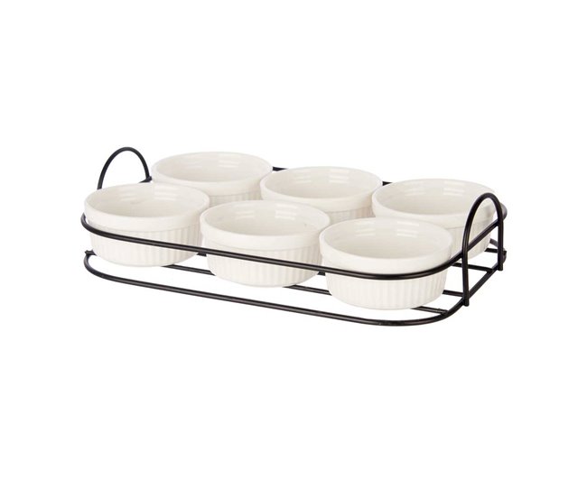 Conjunto de 6 aperitivos + suporte em porcelana coleção VESSIA Branco