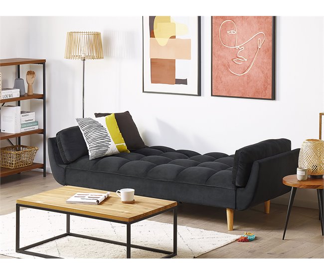 Beliani Sofá-cama Veludo ASBY Azul Marino