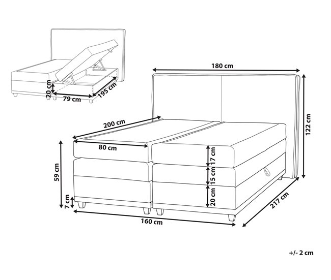 Beliani Cama continental Poliéster DYNASTY 180x217 Cinza Claro