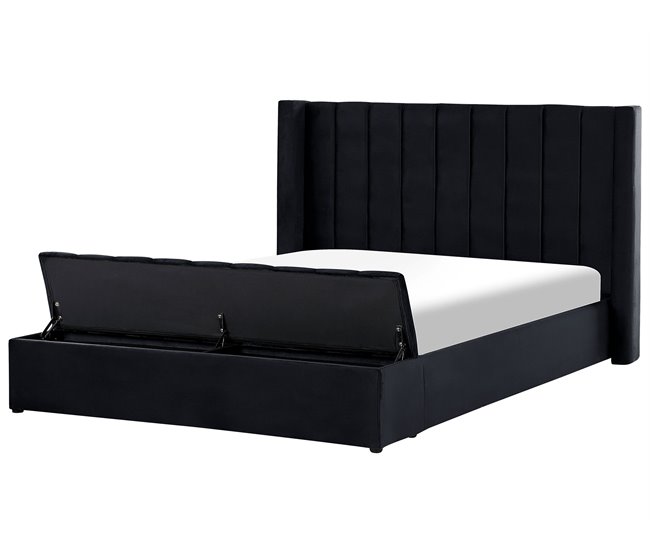 Beliani Cama com banco de arrumação Veludo NOYERS 210x247 Preto