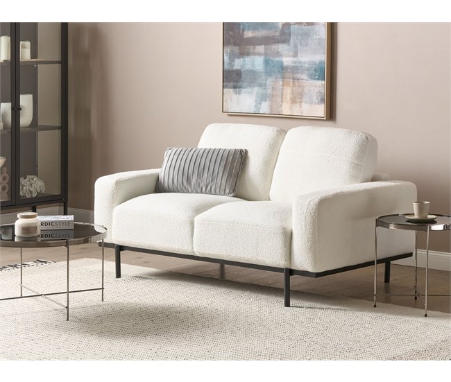 Beliani Sofá de 2 lugares Bouclé SOVIK Branco/ Bege