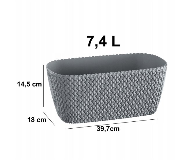 7.4L Pot retangular Cinza