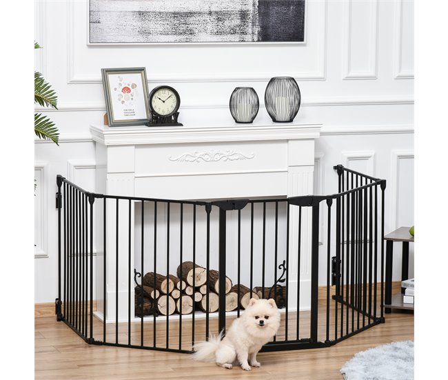 Barreira de Segurança Animais Metal e Plástico PawHut Preto