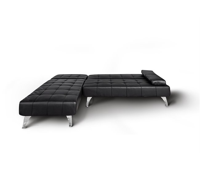 Sofá-cama com chaise longue e mesa de apoio Preto