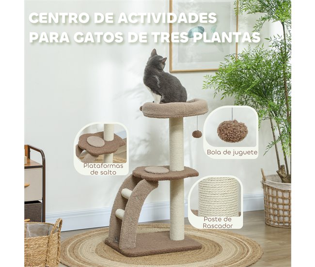 Arranhador para Gatos Melamina de Madeira e Juta; PawHut Castanho