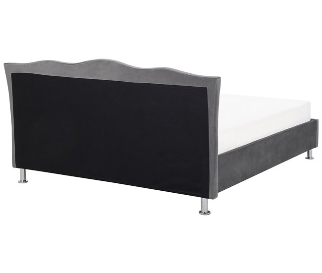 Beliani Cama con almacenaje Terciopelo METZ 209x215 Cinza Escuro
