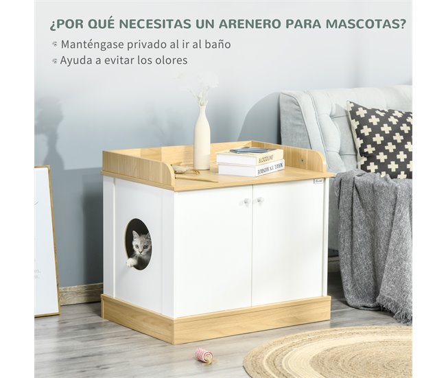 Casa para Gatos de Madeira Melamina de Madeira PawHut Natural/ Branco