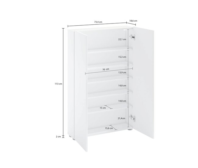 Armário multiuso com 2 portas com efeito madeira 70 Branco Brillo
