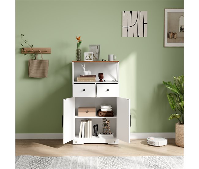 Armário de Cozinha Melamina de Madeira e Aço HOMCOM Branco