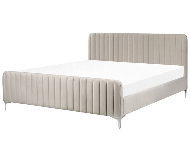 Beliani Cama com estrado Veludo LUNAN 186x215 Cinza