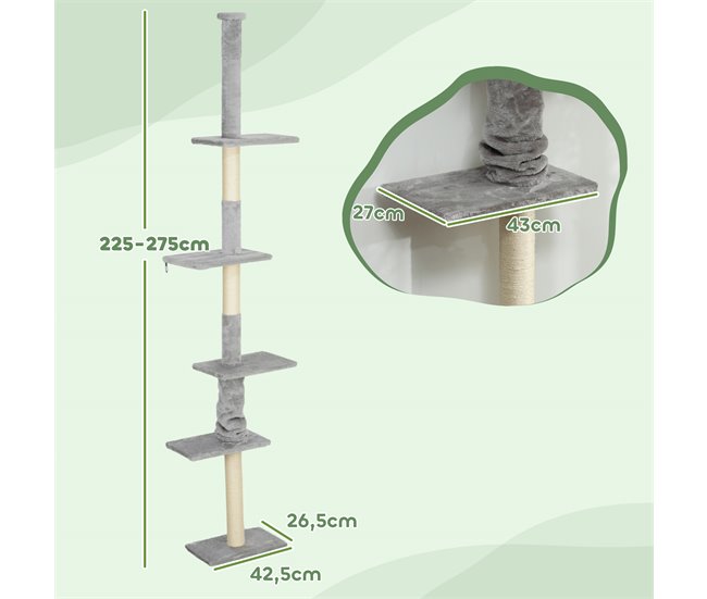Arranhador para Gatos Aglomerado, Pelúcia e Sisal PawHut Cinza