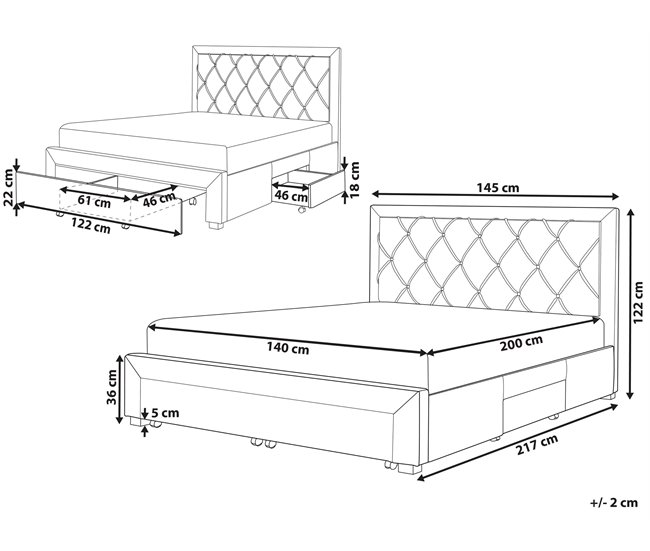 Beliani Cama com armazenamento Veludo LIEVIN 145x217 Creme