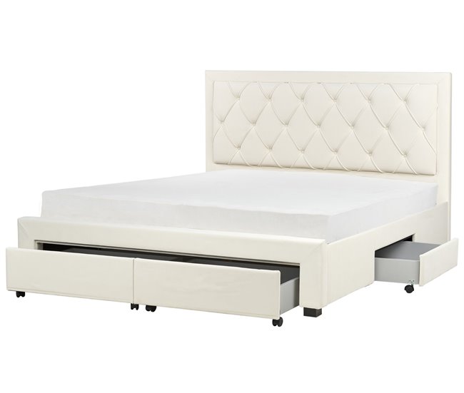 Beliani Cama com armazenamento Veludo LIEVIN 185x217 Creme