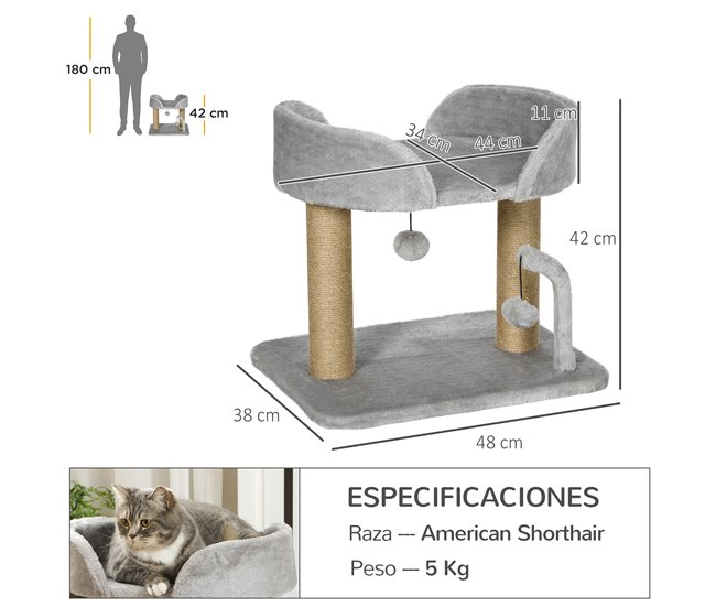 Arranhador para Gatos Aglomerado de Madeira, Poliéster e Juta Cinza
