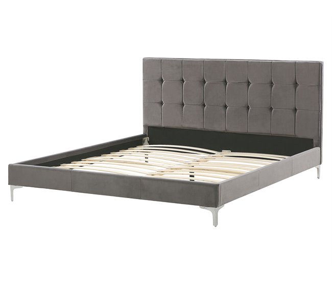 Beliani Cama com estrado Veludo AMBERT 168x212 Cinza