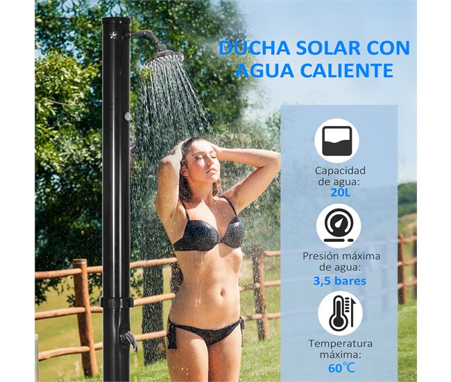 Duche Solar Exterior Liga de Zinco Outsunny Preto