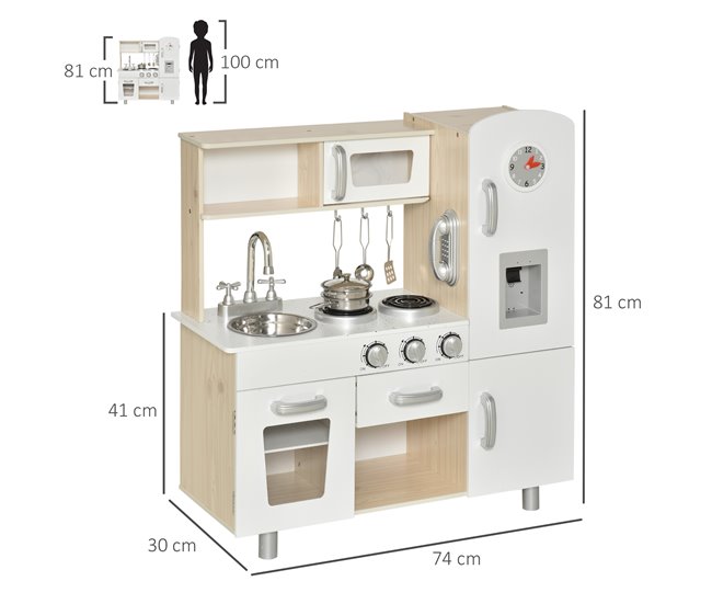 Cozinha de Madeira para Crianças Madeira de Pinho e MDF HOMCOM Branco