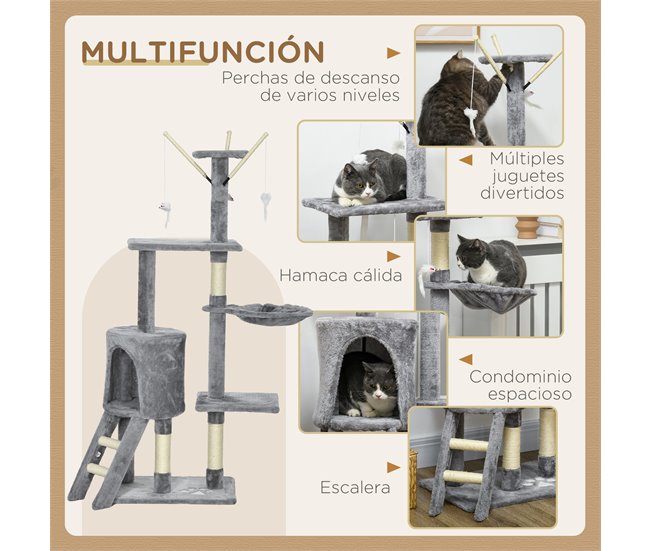 Arranhador para Gatos Aglomerado, Pelúcia e Corda de Sisal PawHut Cinza