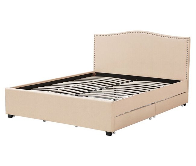 Beliani Cama com armazenamento Poliéster MONTPELLIER 167x213 Bege