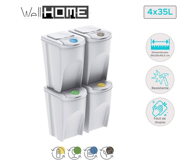 WELL HOME Conjunto de 4 lixeiras-lixeira 35L Branco