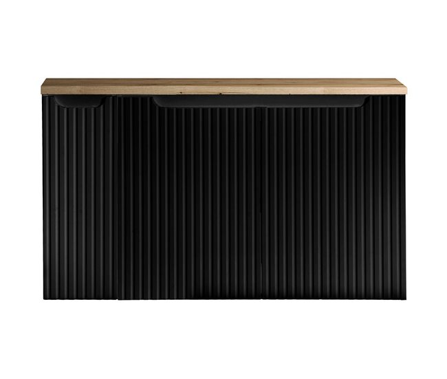 Móvel de casa de banho para lavatório Newport com 3 portas 100 Preto/ Madeira