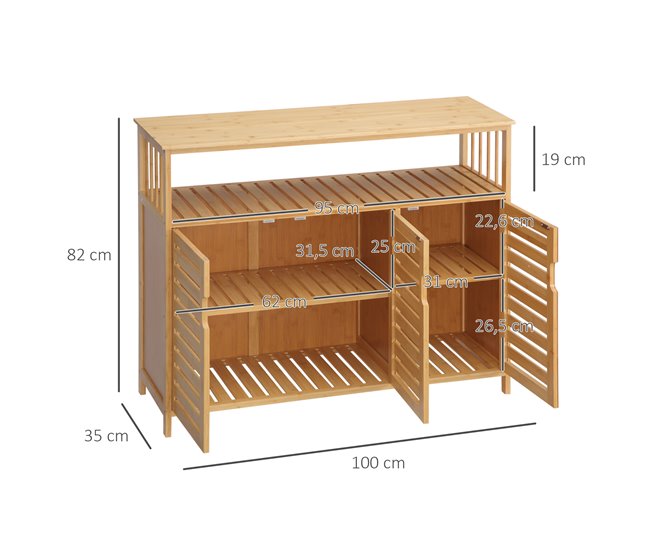 Aparador Bambu HOMCOM, casa - móveis de armazenamento Castanho
