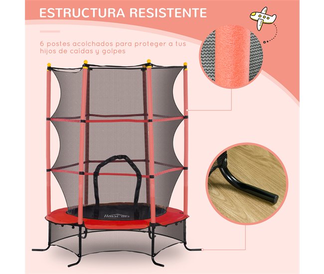 Trampolim para Crianças Aço, PP e EPE HOMCOM Vermelho