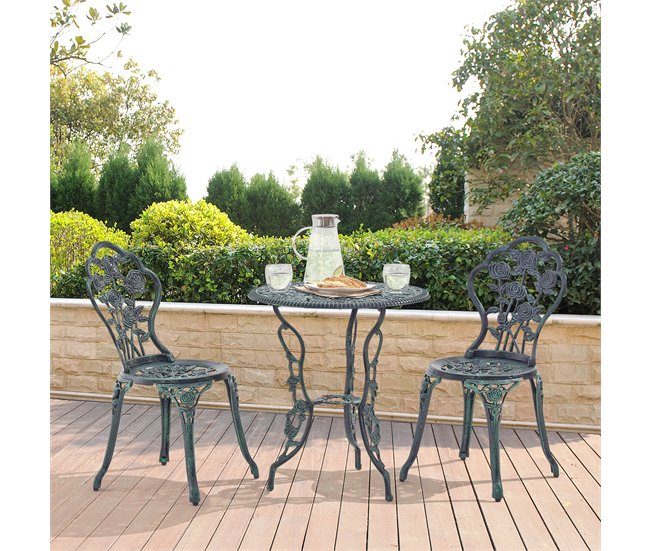 [casa.pro] Conjunto bistrô mesa de alumínio fundido + 2 cadeiras Branco