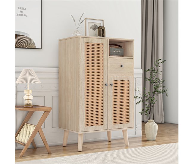 Aparador de painel de partículas com 2 portas e 1 gaveta Madeira