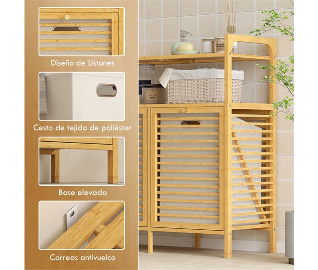 Armário para Roupa Suja Bambu e Poliéster HOMCOM Castanho