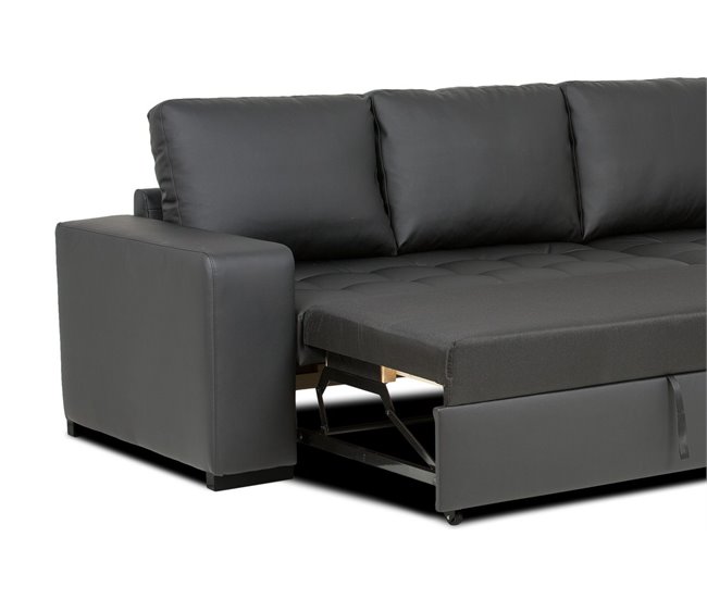 Chaise longue de pele sintética com cama HARRY Preto
