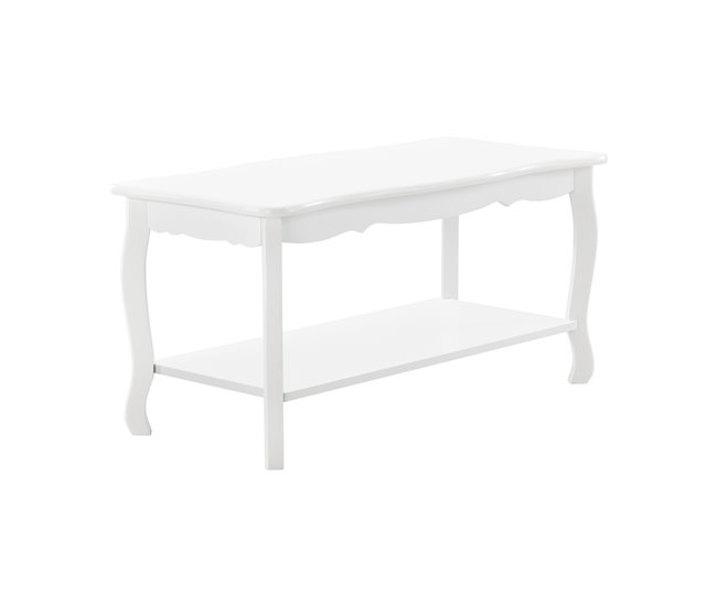 Mesa de centro Pearl Vintage com MDF lacado e prateleira de pinho Branco